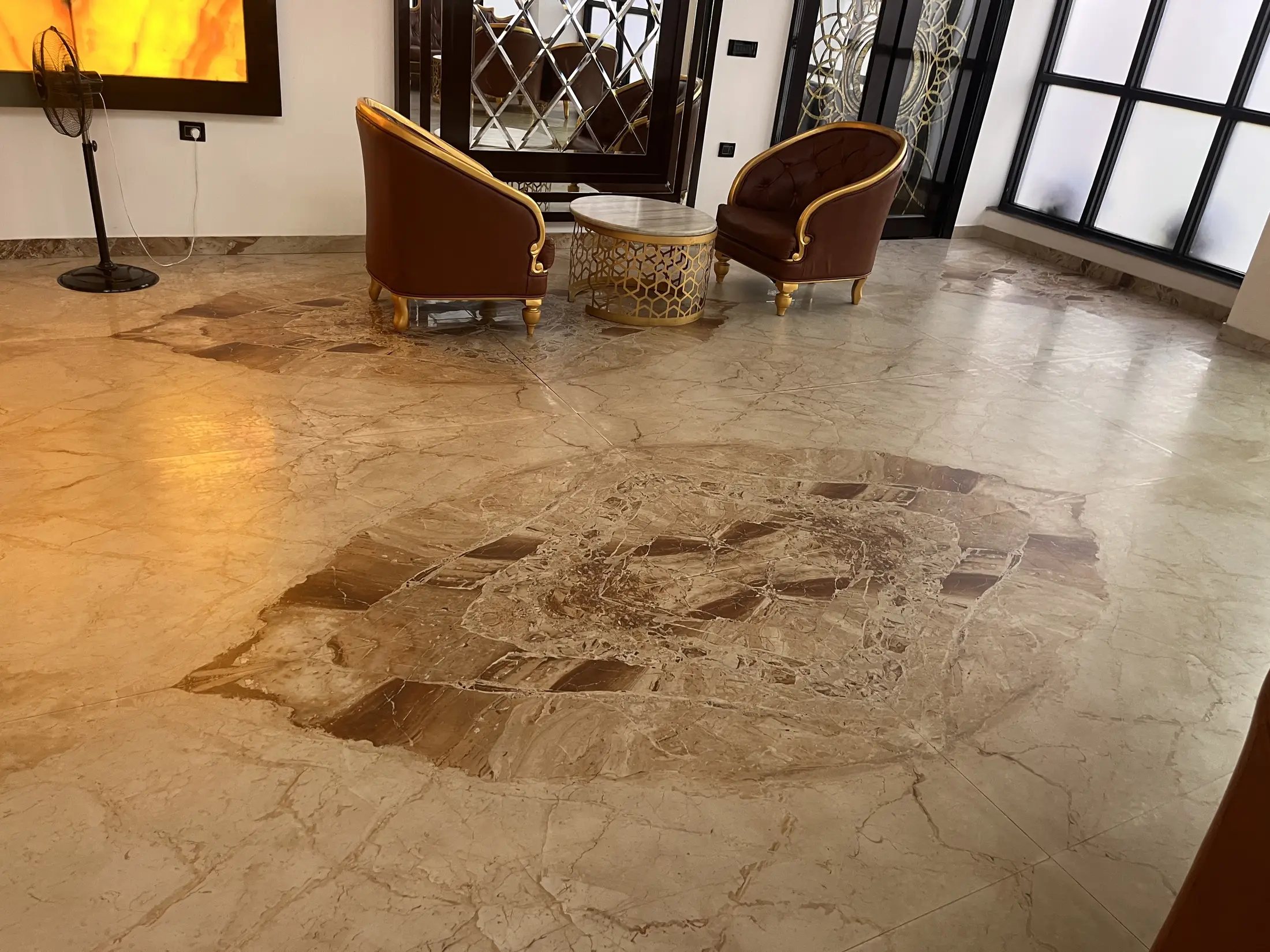 Marble floor framed by the Amsterdam dining interior